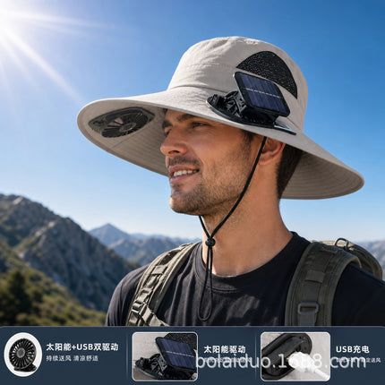 Summer Popular Fisherman Hat Solar Double Fan Rechargeable Hat Cross-Border Wholesale Sunshade and Sun Protection Essential for Fishing