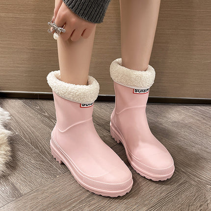 Winter New Arrival College Rain Boots Women's fleece-lined Rain Boots Non-slip Rubber Shoes Fashionable Outer Wear Adult Beautiful Waterproof Shoes