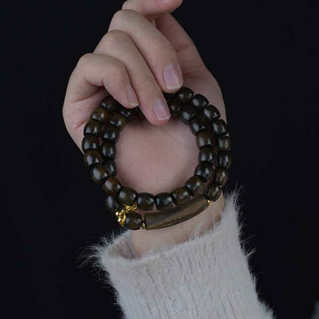 Shen Guibao Chen Xiang 8mm Double Ring Half Bracelet Barrel Bead Bracelet Five Sutra String Beads Niche Wen Play Jewelry Wholesale