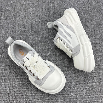 Trendy Men's Sneakers Breathable White Shoes Versatile Low-Top Casual Korean Version 2025 New Leather Autumn Winter Thick Sole
