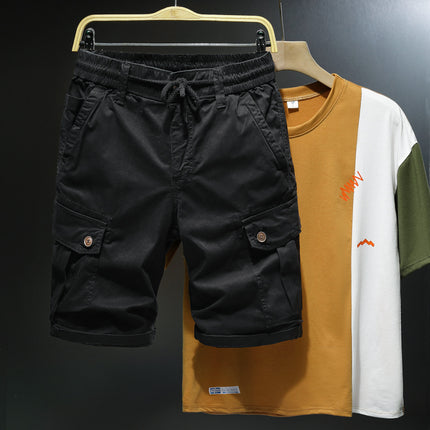 Japanese Retro Tooling Shorts Summer Men's Washed Cotton Elastic Micro Elastic Comfortable Sports Tooling Shorts Shorts