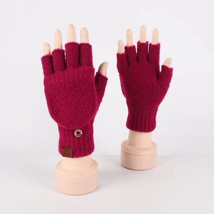 Winter Flip-Up Dual-Use Half-Finger Gloves for Women, Cold-Proof and Warm Student Touch Screen Gloves, Thickeneded and Velvet Fingerless Gloves for Men