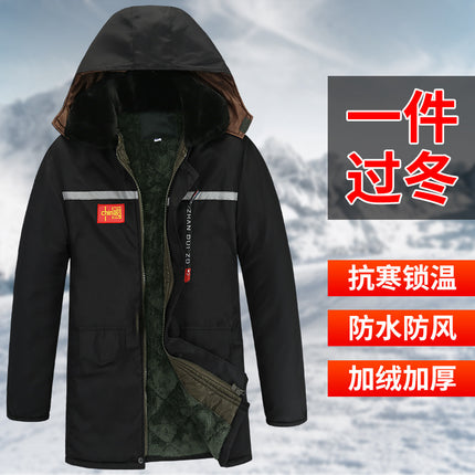 Winter Thickened Camouflage Cotton-padded Coat Men's Labor Protection Cotton-padded Coat fleece-lined Waterproof Cotton-padded Coat Outdoor Fashion Pocket Windproof Mid-length