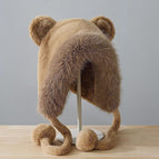 Brown | bear tie plush hat - one size fits all head circumference [55-58cm]