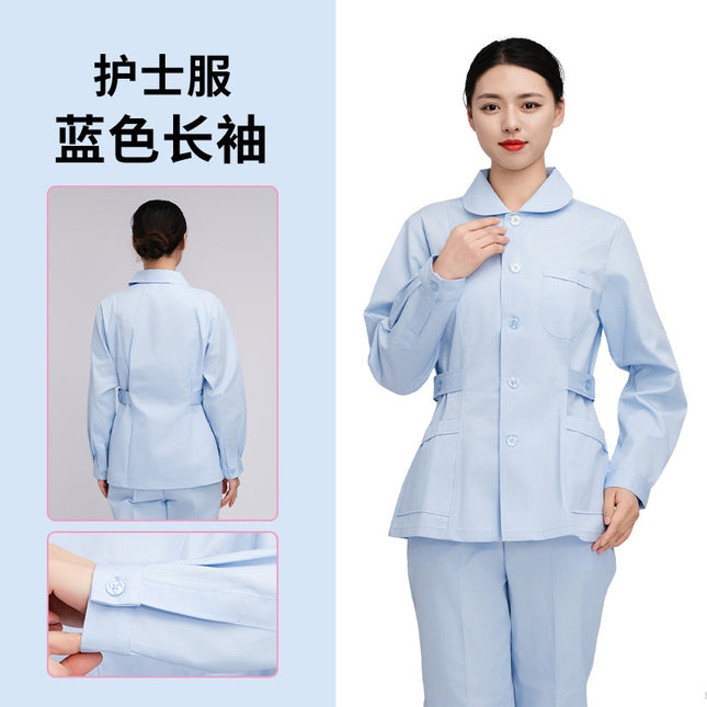 Women's Nurse Uniform Set, Spring and Autumn Long-Sleeved Hospital Beauty Salon Clinic Dental Nurse Uniform, Two-Piece Workwear