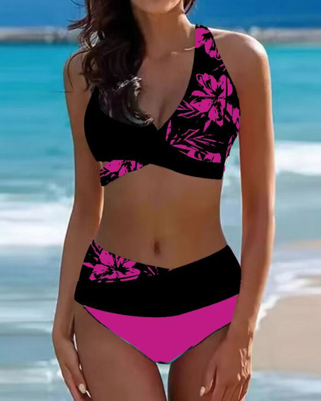 2023 European and American cross-border plus size New Cross bikini split printed swimsuit female bikini swimsuit Amazon