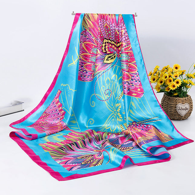 Silk Scarf Women's Summer Korean-style All-match Large Square Silk Hand Scarf Women's Spring and Autumn Shawl Long Sunscreen Beach Towel
