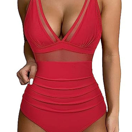 European and American Cross-border Explosions Women's Sexy Hollow Mesh Deep V Gather Perspective Bikini Bikini