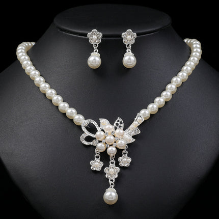 2022 New Fashion Pearl Flower Necklace Earrings Set European and American Cross-Border Hot Selling Women's Jewelry Alloy Plating
