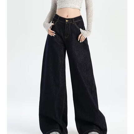 Trendy American-Style Loose Wide-Leg Jeans for Women, Summer Thin Drape Slimming Casual Lazy Floor-Length Pants