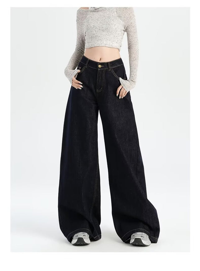 Trendy American-Style Loose Wide-Leg Jeans for Women, Summer Thin Drape Slimming Casual Lazy Floor-Length Pants