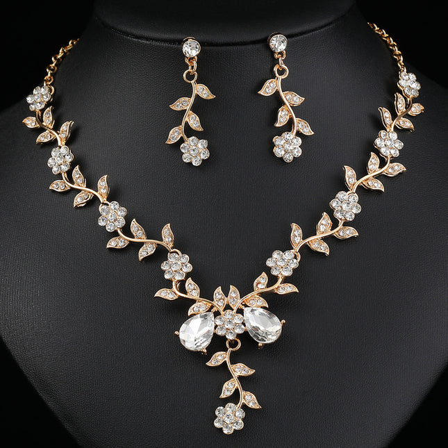 European and American Jewelry Necklaces and Earrings Set High-End Three-Piece Set Bridal Wedding Accessories New Foreign Trade Cross-Border Supply