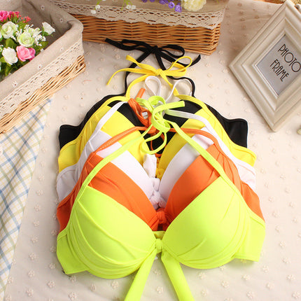 AliExpress European and American swimsuit candy color steel bracket push up thickened Cup sexy bikini split two-piece swimsuit