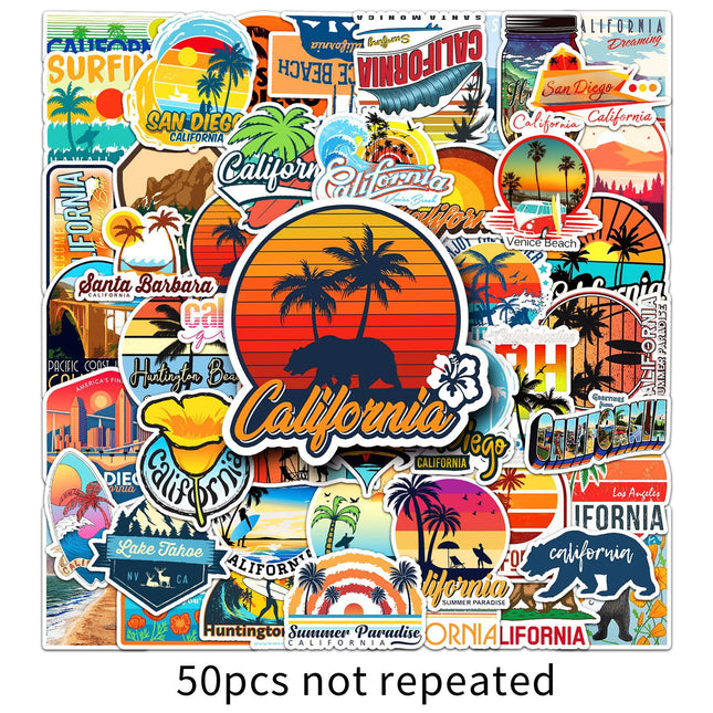 50 California Stickers California Cartoon Outdoor Landscape Travel Waterproof Decorative Hand Account Stickers