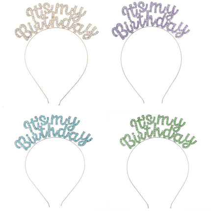 Cross-Border It's My Birthday Party Birthday Headband Metal Letter Headband Holiday Cake Decoration Headdress