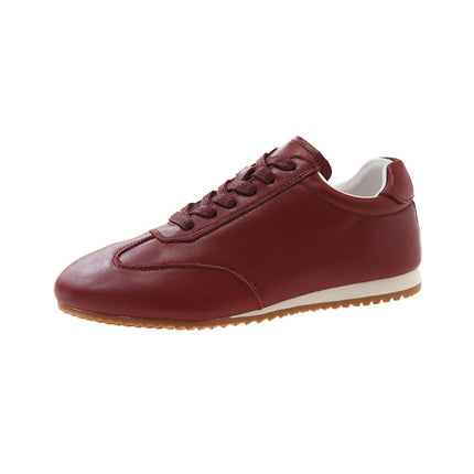 First-Layer Cowhide German Training Shoes, White Sneakers for Women, 2026 Spring Versatile Casual Sports Lace-Up Shoes, Red