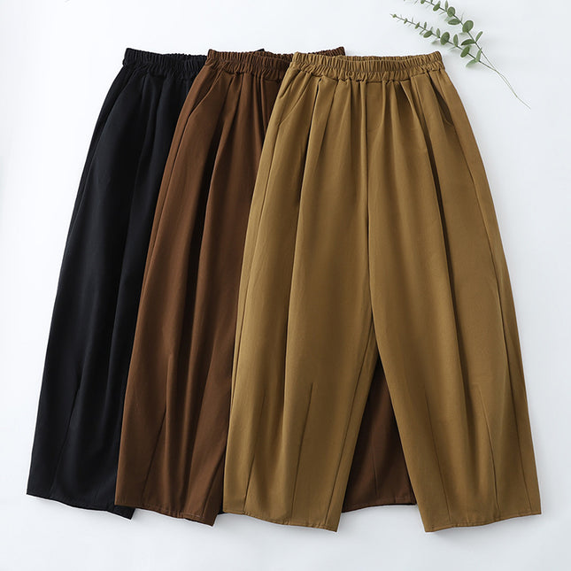 in stock Real Shot Loose Cotton and Linen Wide-leg Pants Women's 2025 Spring New chubby girl plus size Casual All-match Slim Pants