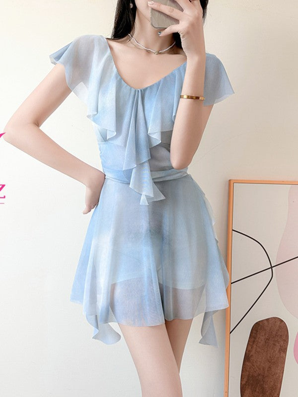 Fairy Swimsuit Female Ruffled Girl Student plus size Hot Spring Belly Covering Conservative Slimming Hot Spring plus size New Swimsuit
