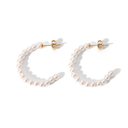 French Elegant Earrings Stainless Steel 18K Gold C-Shaped Pearl Earrings for Women Accessible Luxury High-End Spring and Summer Titanium Steel Earrings for Women