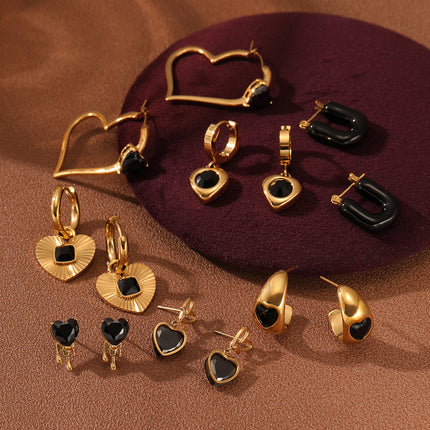 European and American new simple 18K gold inlaid black zircon stainless steel earrings women's fashionable all-match high-grade titanium steel earrings