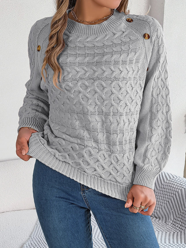Big Sale 2024 Autumn and Winter New Pure Color Twist Button Lantern Sleeve Pullover Sweater Independent Station Cross-Border Women's Clothing