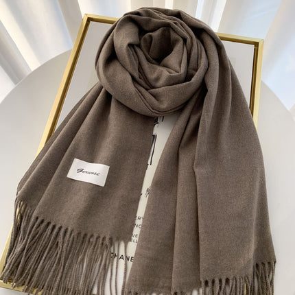 Solid Color Faux Cashmere Scarf for Women, Annual Meeting Red, High-End Feel, Spring and Autumn Woven Neck Scarf, Korean Style Versatile Artistic Warm Shawl