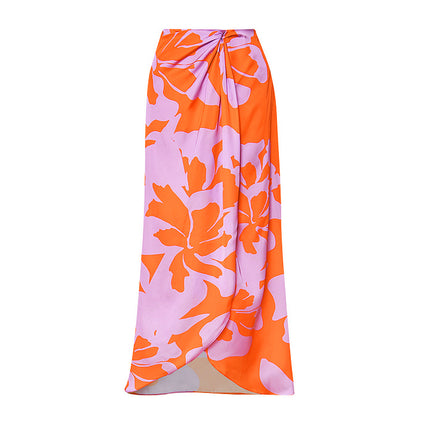 2024 European and American New Style Swimwear, Bandeau Ruffled Printed One-Piece Swimsuit Set for Women, Body Shaping, High Elasticity, European and American Fashion