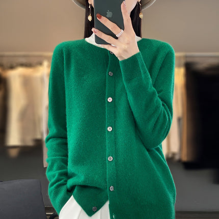 First-line clothing 100 full wool knitted cardigan women's autumn and winter New loose coat versatile comfortable sweater fashion