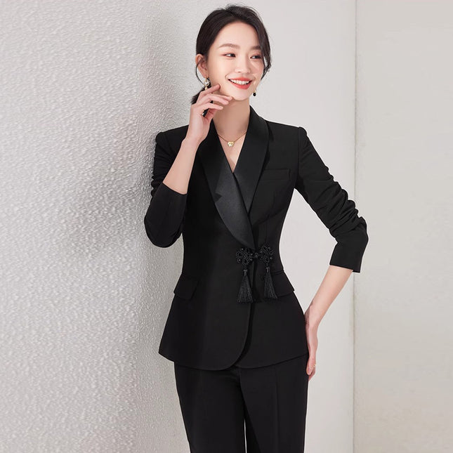 Autumn and Winter New New Chinese Black Professional Suit suit Elegant Goddess Fan Slim-fit Slimming Dress Overalls OL
