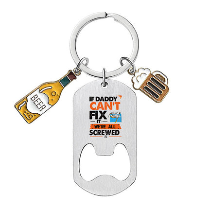 Cross-border Stainless Steel Engraving Metal Keychain Bottle Opener Wine Glass Wine Bottle Birthday Christmas Father's Day Gift