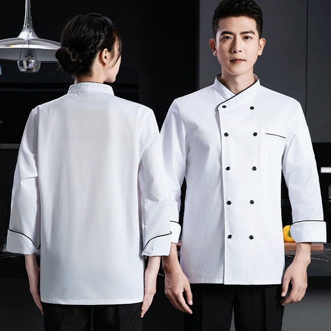 High-grade polyester cotton French chef overalls long sleeve autumn and winter baking pastry chef kitchen catering men's and women's kitchen uniform