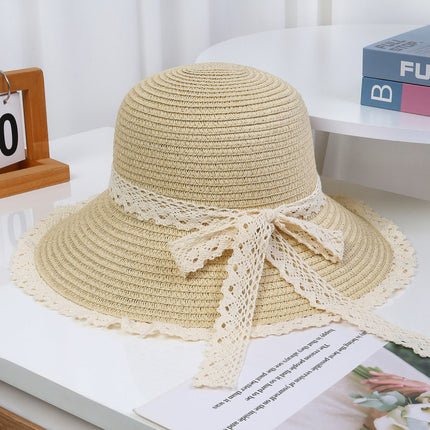 [Great Value] French Style Socialite Flat Top Hat 2025 New Summer Elegant Pearl String Sunshade Woven Straw Hat