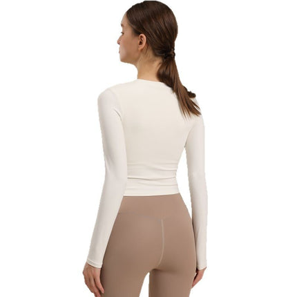 Pleated Drawstring Belt Chest Mat Yoga Suit Women's Hollow Breathable Fitness Outer Wear Sports Top Pilates Slimming Long Sleeve
