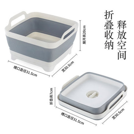 Cross-border Kitchen Sink Folding Square Vegetable Washing Basin Telescopic Draining Basket Portable Folding Basket Washing Fruit and Vegetable Storage Frame