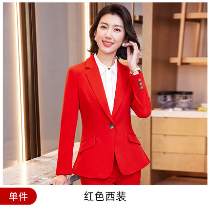 High-end red suit suit women's autumn and winter workwear jewelry hotel front desk workwear temperament professional suit jacket