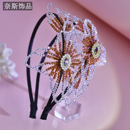 Nais Ns102 Retro Headband, High-End Luxury Hair Accessory, Handmade Hair Net, Crystal Weaving Hair Fixer