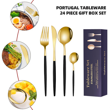 spoon Jieyang factory wholesale cross-border stainless steel tableware suit 24-piece set household knife, fork and spoon daily necessities