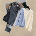 Knitted sweater + blue jeans [two-piece set] / M [recommended 40-50kg ]