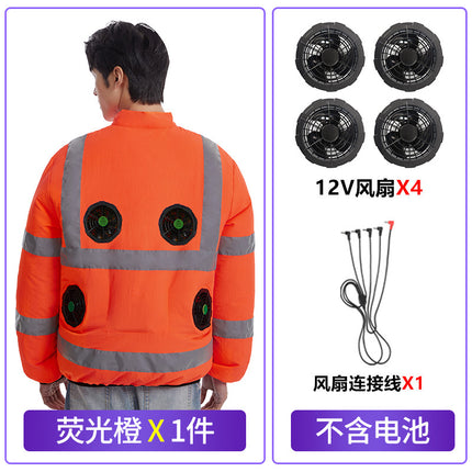 New Summer Fan Clothes Construction Site Cooling Air-Conditioning Clothes Outdoor Reflective Strip Air-Conditioning Clothes Men's Style with Fan