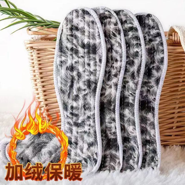 Winter Insoles with Plush Lining and Thickened Soft Soles, Imitation Rabbit Fur Men's Warm Insoles, Sweat-Absorbent and Odor-Resistant Felt Cotton Insoles