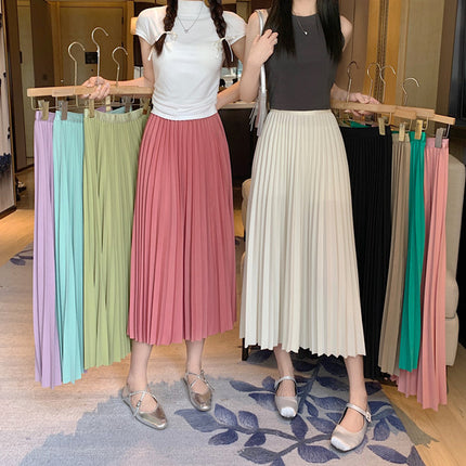 Simple Multi-color New Pleated Skirt Skirt Women's High Waist Slimming Solid Color Draped Mid-length Pleated Skirt