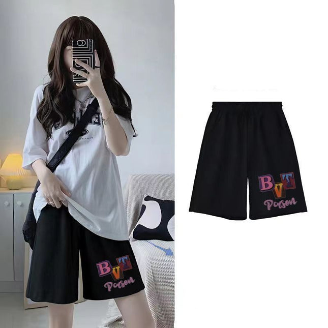 Black Casual Sports Shorts Female Students Summer New Korean Style Loose High Waist Slimming All-match Wide Leg Pants