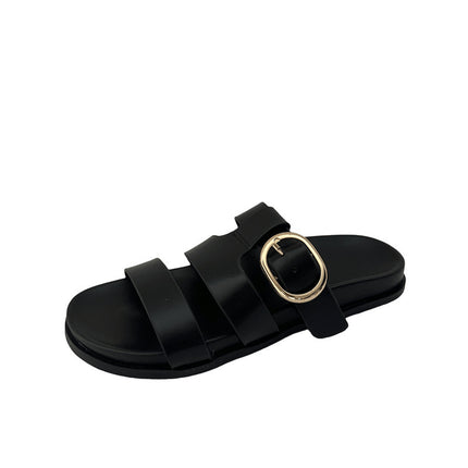 2025 Summer European and American New Fashion Flat Slippers Casual Open Toe Plaid Niche Women's Shoes