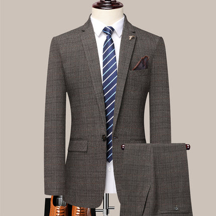 Wholesale Suit suit Men's Three-Piece Slim Korean Wedding Dress Business Casual Handsome Plaid Suit Men
