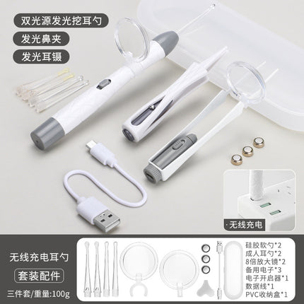 Children's luminous ear scoop suit ear scoop ear scoop baby with lamp ear tweezers booger clip rechargeable battery soft head