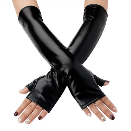 Cross-Border Women's Halloween Fingerless Long Gloves Punk Dress Party Ball Fingerless Leather Gloves Festival Party