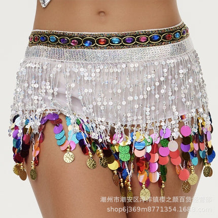 Cross-border explosions belly dance waist chain sequins tassel dance hip towel Indian dance gong pure color film practice waist towel