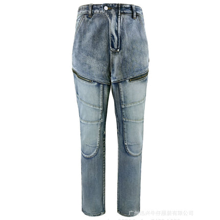 Cross-border European and American Motorcycle Kevlar Double Zipper Riding Pants Four Seasons Motorcycle Slim-fit Jeans Racing Anti-fall Pants