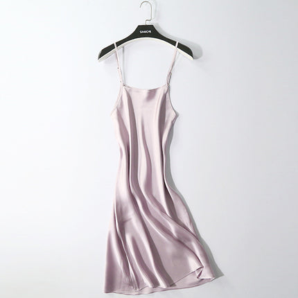 Special Cabinet Style Silk Slip Skirt Pure Mulberry Silk Nightgown Simple Exquisite Petticoat Mid-length Women's dress Solid Color