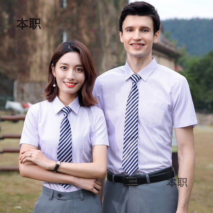 [Business Stripes] Men's and Women's Work Clothes Professional Wear Summer Short-sleeved Shirt Office White-collar Work Clothes